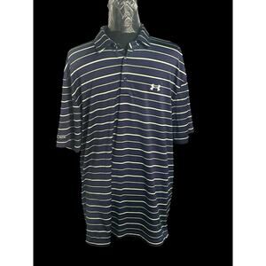 Under Armour Golf‎ Polo Shirt Navy Neon Heat Gear Loose Mens Large Short Sleeve